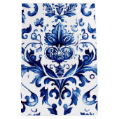 Blauer und weißer Delft-Stil Blumenmuster Mittlere Geschenktüte (Rückseite)