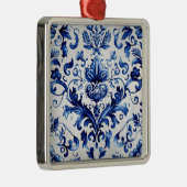Blauer und weißer Delft-Stil Blumenmuster Ornament Aus Metall (Rechts)