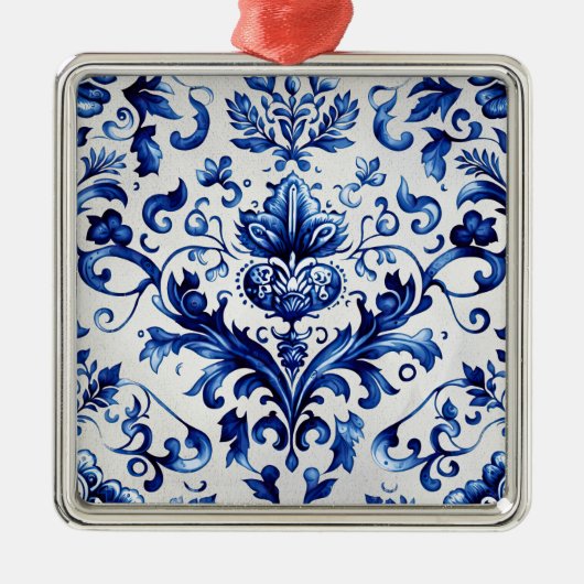 Blauer und weißer Delft-Stil Blumenmuster Ornament Aus Metall (Vorne)