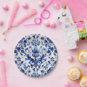 Blauer und weißer Delft-Stil Blumenmuster Pappteller (Party)