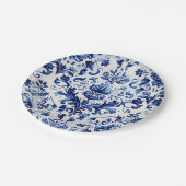 Blauer und weißer Delft-Stil Blumenmuster Pappteller (Schrägansicht)