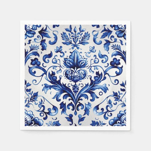 Blauer und weißer Delft-Stil Blumenmuster Serviette (Vorderseite)
