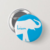 Blauer und weißer Elefant-Gewohnheits-Monogramm Button (Vorne & Hinten)