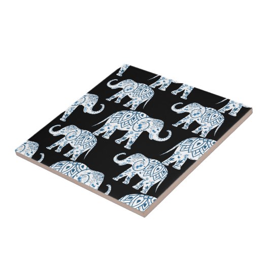 Blauer und weißer Elefant-Muster Fliese (Seite)