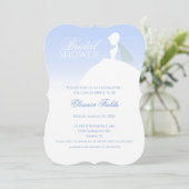 Blauer und weißer Elegant Brautdusche Einladung (Stehend Vorderseite)