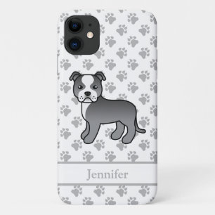 Blauer und weißer englischer Staffie-Hund & Name Case-Mate iPhone Hülle
