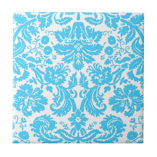 Blauer und weißer extravaganter Damast gemustert Fliese (Vorderseite)