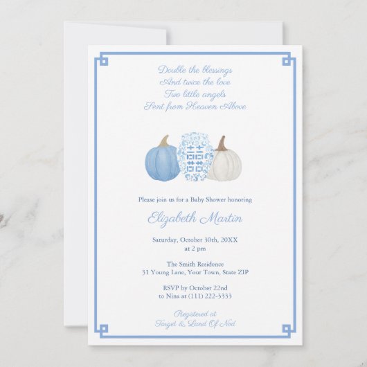 Blauer und weißer Fall Zehn Kleine Jungs Babydusch Einladung (Vorderseite)