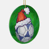 Blauer und weißer festlicher Fußball auf Grün Keramik Ornament (Rechts)