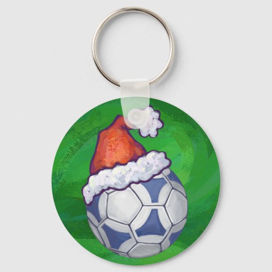 Blauer und weißer festlicher Fußball auf Grün Schlüsselanhänger (Vorderseite)
