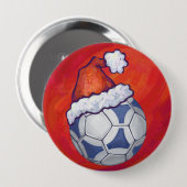 Blauer und weißer festlicher Fußball auf Rot Button (Vorne & Hinten)