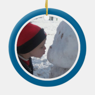 Blauer und weißer Foto-Rahmen - doppelseitig Keramik Ornament