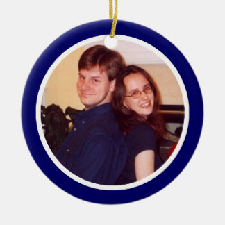 Blauer und weißer Foto-Rahmen - doppelseitig Keramik Ornament