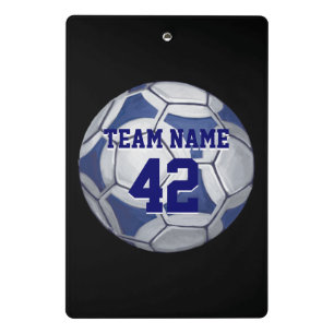 Blauer und weißer Fußball mit Namen Mini Klemmbrett