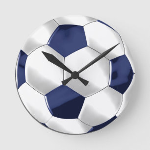 Blauer und weißer Fußballball Runde Wanduhr