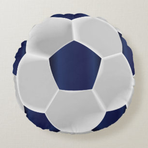 Blauer und weißer Fußballball Rundes Kissen