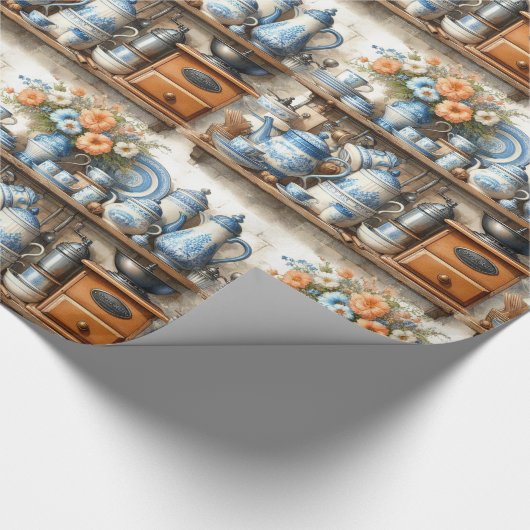 Blauer und weißer Geschirr aus der Antike Geschenkpapier (Ecke)