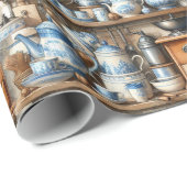 Blauer und weißer Geschirr aus der Antike Geschenkpapier (Rolleneckpunkt)