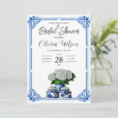 Blauer und weißer Ginger Jar Bridal Dusche Einladu Einladung (Stehend Vorderseite)