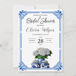 Blauer und weißer Ginger Jar Bridal Dusche Einladu Einladung