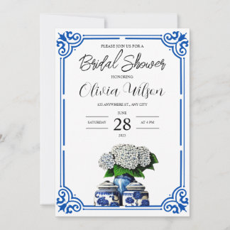 Blauer und weißer Ginger Jar Bridal Dusche Einladu Einladung
