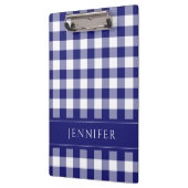 Blauer und weißer Gingham Prüfmuster Name Print Klemmbrett (Links)