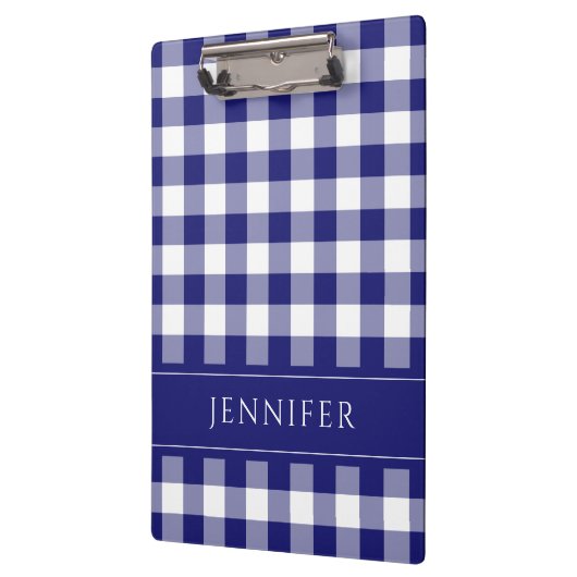 Blauer und weißer Gingham Prüfmuster Name Print Klemmbrett (Links)