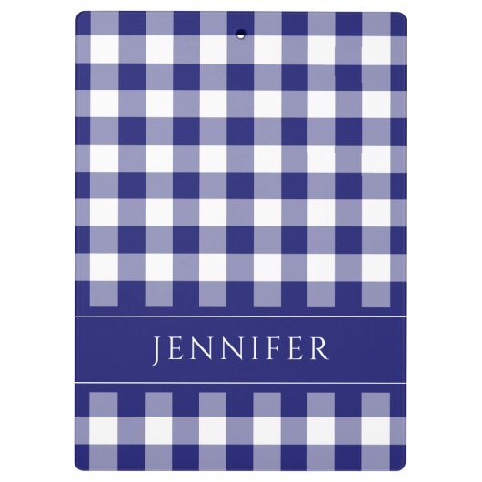 Blauer und weißer Gingham Prüfmuster Name Print Klemmbrett (Rückseite)