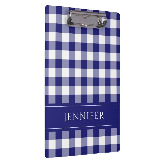 Blauer und weißer Gingham Prüfmuster Name Print Klemmbrett (Rechts)