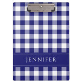 Blauer und weißer Gingham Prüfmuster Name Print Klemmbrett (Vorderseite)