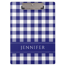 Blauer und weißer Gingham Prüfmuster Name Print Klemmbrett