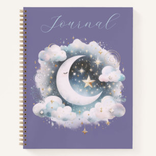 Blauer und weißer Halbmond Himmels Boho Journal Notizblock