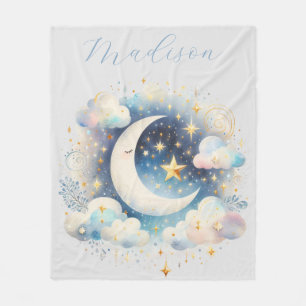 Blauer und weißer Halbmond, himmlisch, Boho modern Fleecedecke