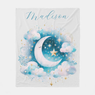 Blauer und weißer Halbmond, himmlisch, Boho modern Fleecedecke