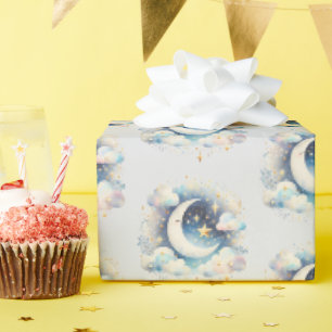 Blauer und weißer Halbmond, himmlisch, Boho modern Geschenkpapier