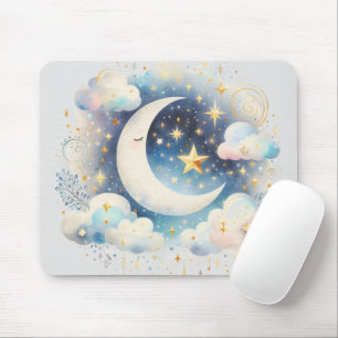 Blauer und weißer Halbmond, himmlisch, Boho modern Mousepad