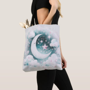 Blauer und weißer Halbmond, himmlisch, Boho modern Tasche