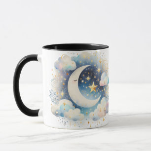 Blauer und weißer Halbmond, himmlisch, Boho modern Tasse