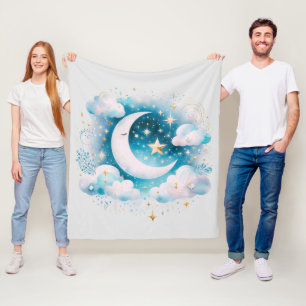 Blauer und weißer Halbmond, zelotisch Boho Modern Fleecedecke