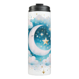 Blauer und weißer Halbmond, zelotisch Boho Modern Thermosbecher