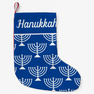 Blauer und weißer Happy Hanukkah menorah Urlaub Kleiner Weihnachtsstrumpf