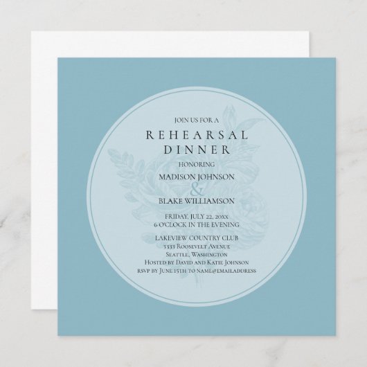 Blauer und weißer Hochzeitstag Probe Einladung (Vorne/Hinten)