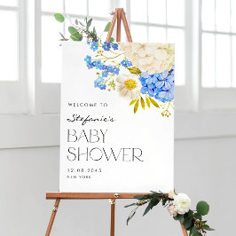 Blauer und weißer Hydrangeas Babydusche Empfang Poster