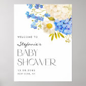 Blauer und weißer Hydrangeas Babydusche Empfang Poster (Vorne)