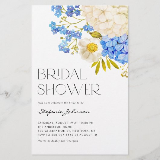Blauer und weißer Hydrangeas Bridal Dusche Einladu (Vorderseite)