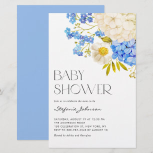 Blauer und weißer Hydrangeas Kinderdusche Einladun