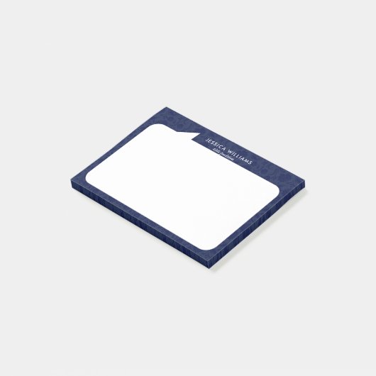 Blauer und weißer Individuelle Name Post-it Klebezettel (angewinkelt)