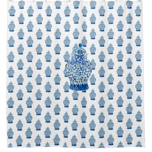 Blauer und weißer Ingwer Duschvorhang (Vorderseite)