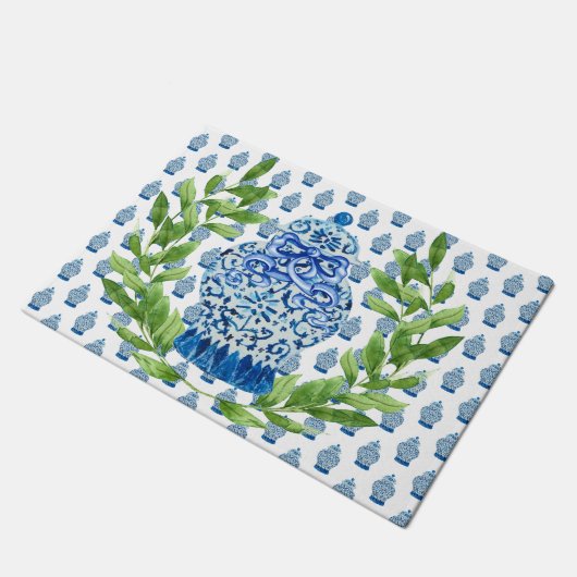 Blauer und weißer Ingwer Fußmatte (Schrägansicht)