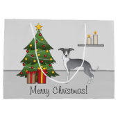 Blauer und weißer italienischer Grauthund & Weihna Große Geschenktüte (Rückseite)